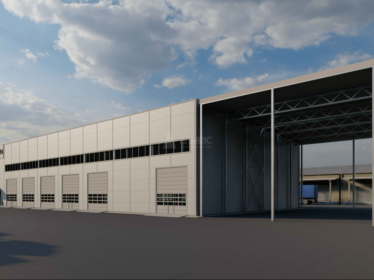3D визуализация СТО с АБК с навесом  из сэндвич-панелей - фото 1